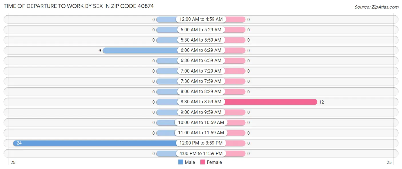 Time of Departure to Work by Sex in Zip Code 40874