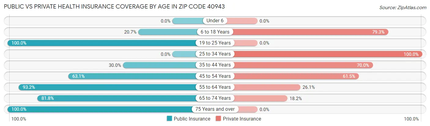 Public vs Private Health Insurance Coverage by Age in Zip Code 40943