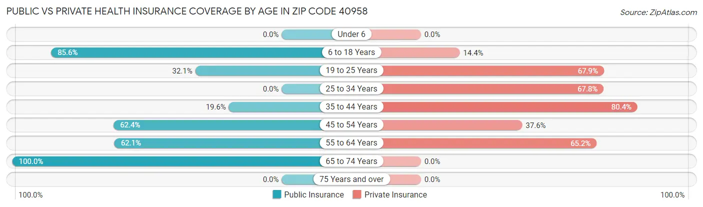 Public vs Private Health Insurance Coverage by Age in Zip Code 40958
