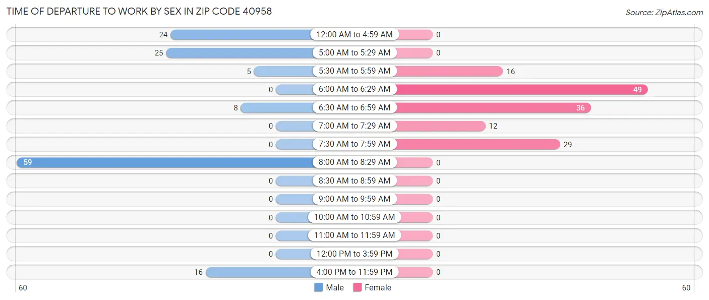 Time of Departure to Work by Sex in Zip Code 40958
