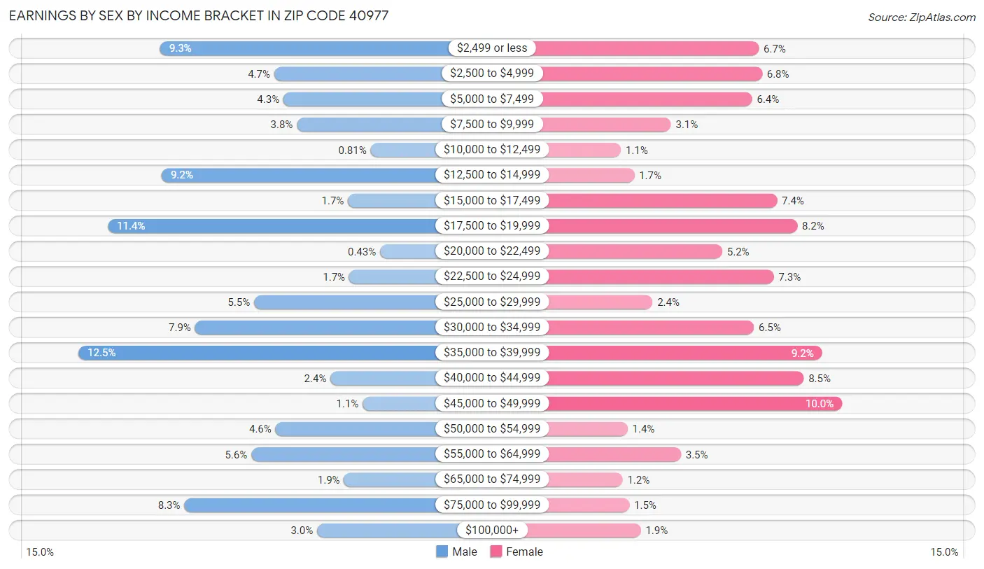 Earnings by Sex by Income Bracket in Zip Code 40977