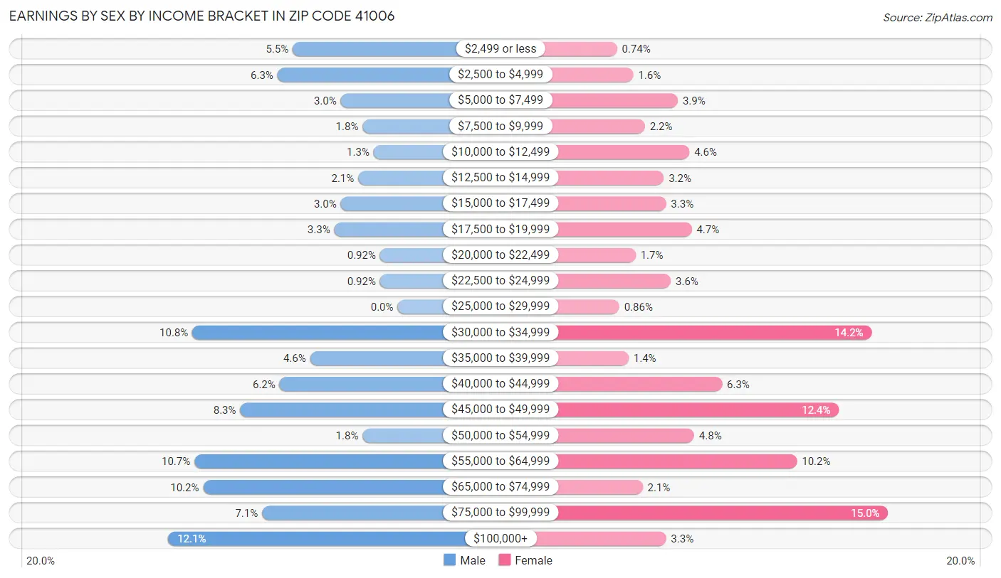 Earnings by Sex by Income Bracket in Zip Code 41006