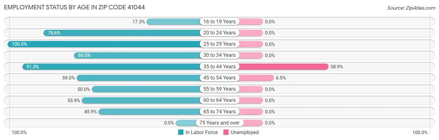 Employment Status by Age in Zip Code 41044