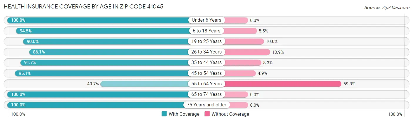 Health Insurance Coverage by Age in Zip Code 41045