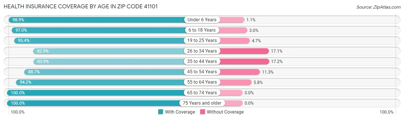 Health Insurance Coverage by Age in Zip Code 41101