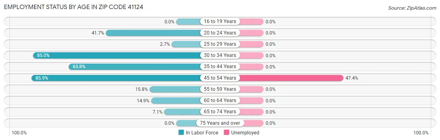 Employment Status by Age in Zip Code 41124