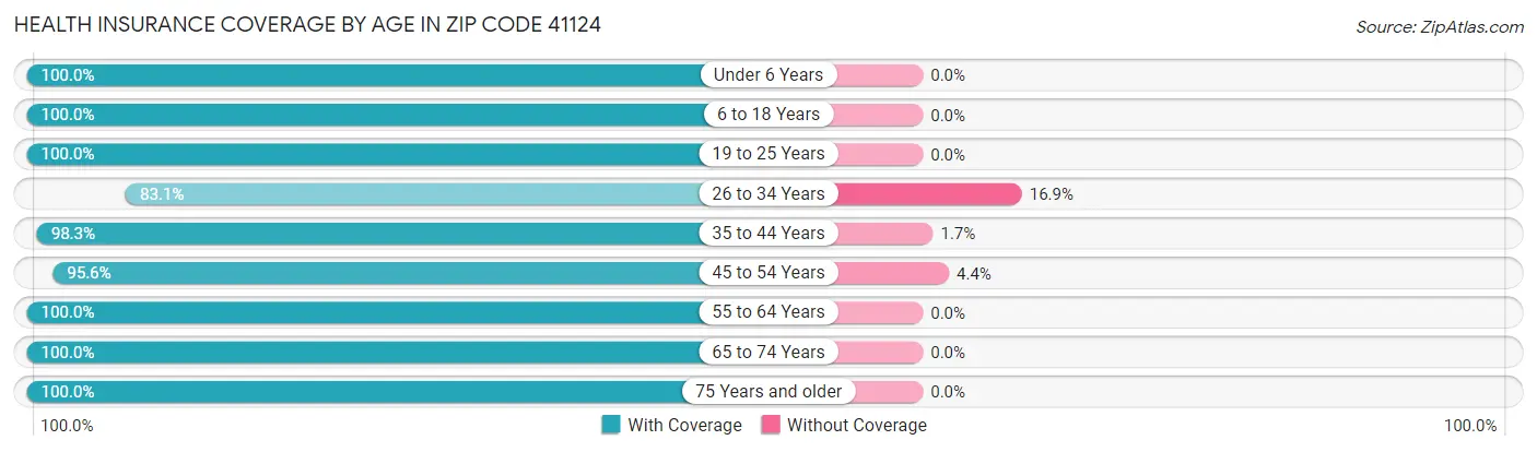 Health Insurance Coverage by Age in Zip Code 41124