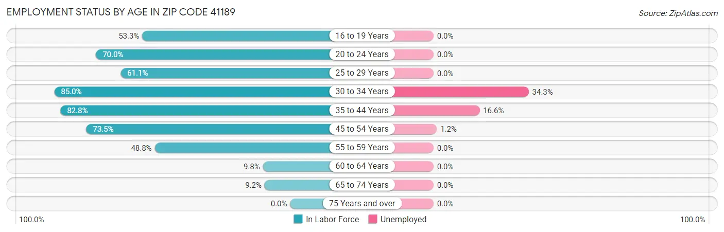 Employment Status by Age in Zip Code 41189