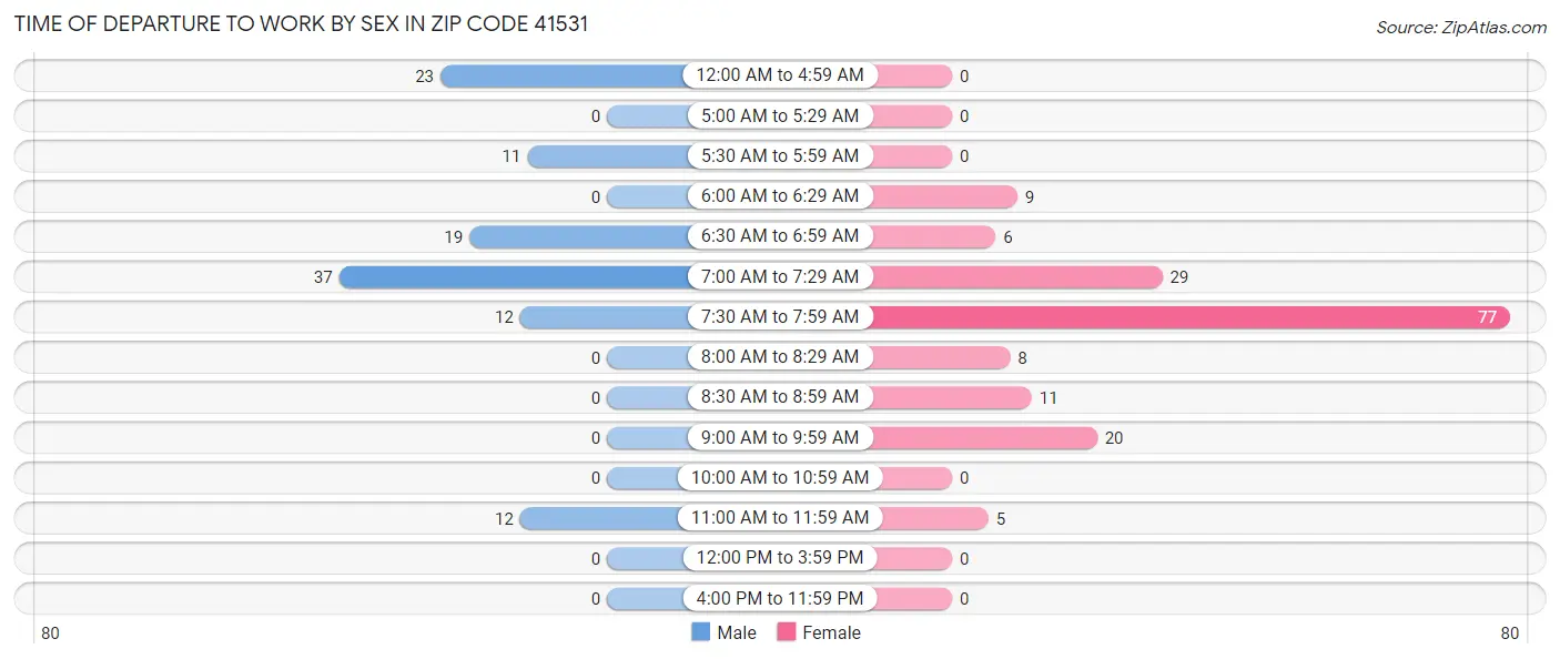 Time of Departure to Work by Sex in Zip Code 41531