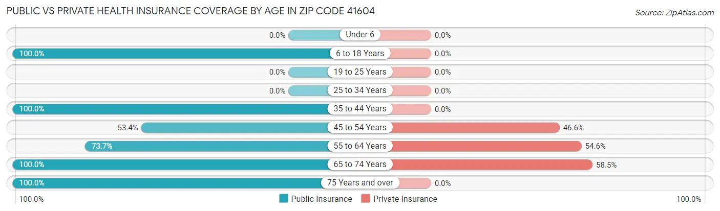 Public vs Private Health Insurance Coverage by Age in Zip Code 41604