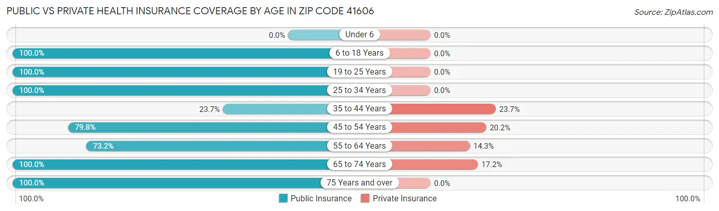 Public vs Private Health Insurance Coverage by Age in Zip Code 41606