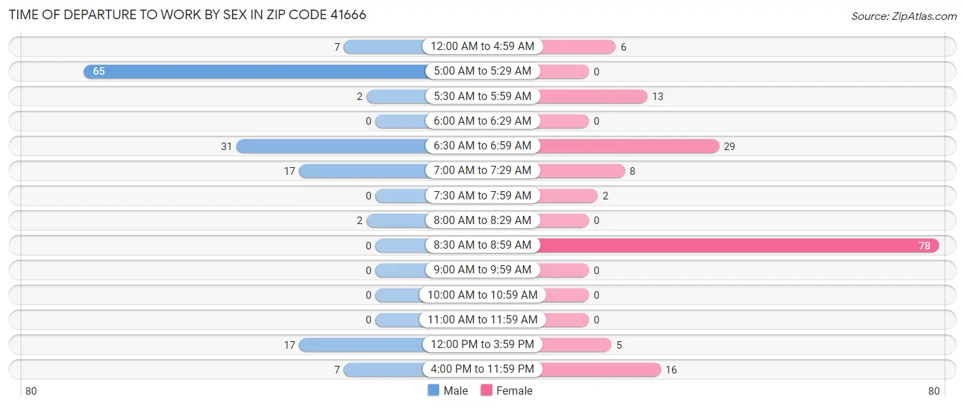 Time of Departure to Work by Sex in Zip Code 41666