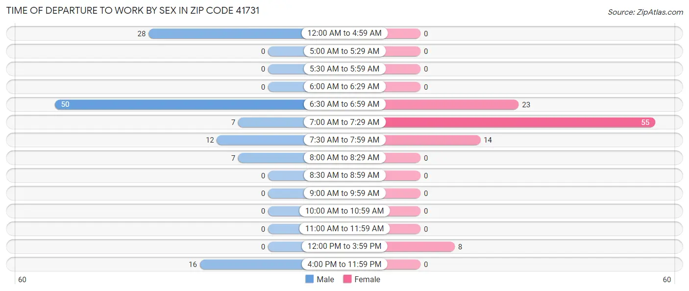 Time of Departure to Work by Sex in Zip Code 41731