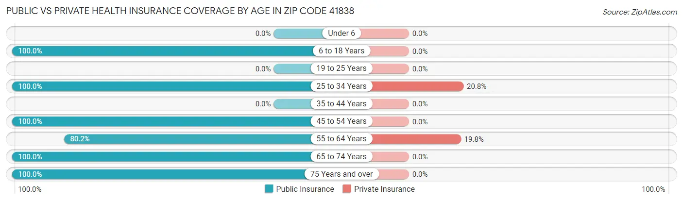 Public vs Private Health Insurance Coverage by Age in Zip Code 41838