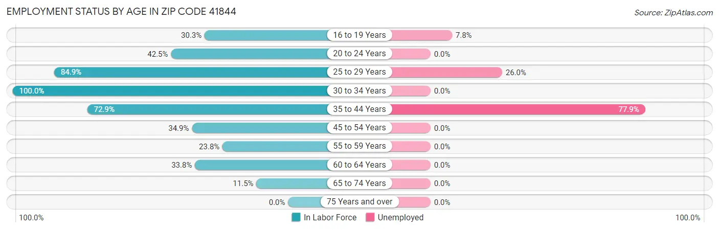 Employment Status by Age in Zip Code 41844