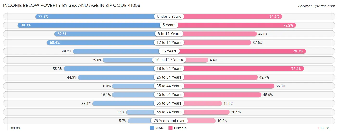 Income Below Poverty by Sex and Age in Zip Code 41858