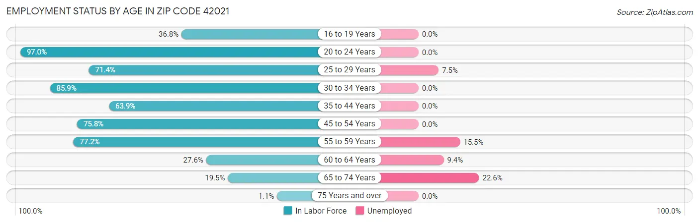 Employment Status by Age in Zip Code 42021