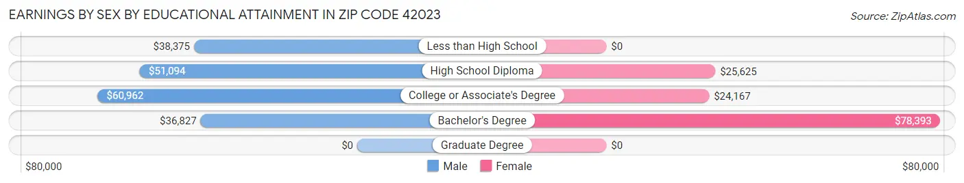 Earnings by Sex by Educational Attainment in Zip Code 42023