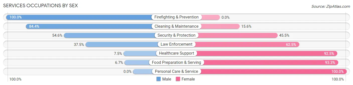 Services Occupations by Sex in Zip Code 42023