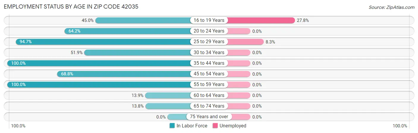 Employment Status by Age in Zip Code 42035
