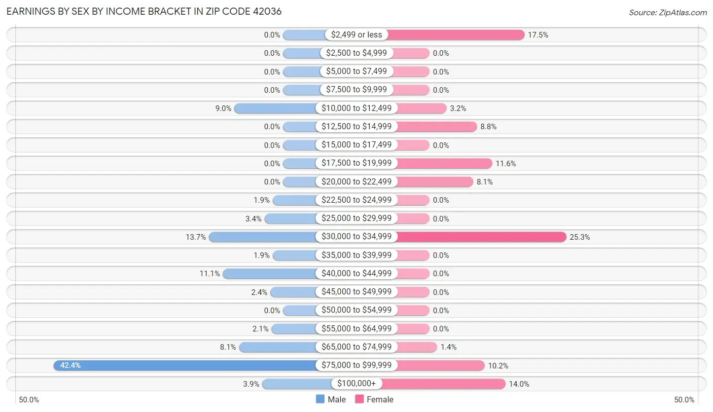 Earnings by Sex by Income Bracket in Zip Code 42036