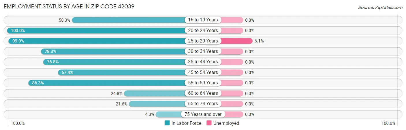 Employment Status by Age in Zip Code 42039