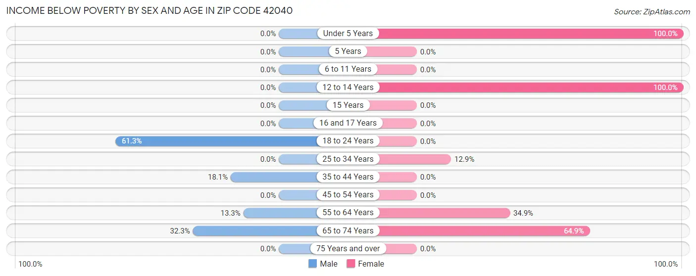 Income Below Poverty by Sex and Age in Zip Code 42040