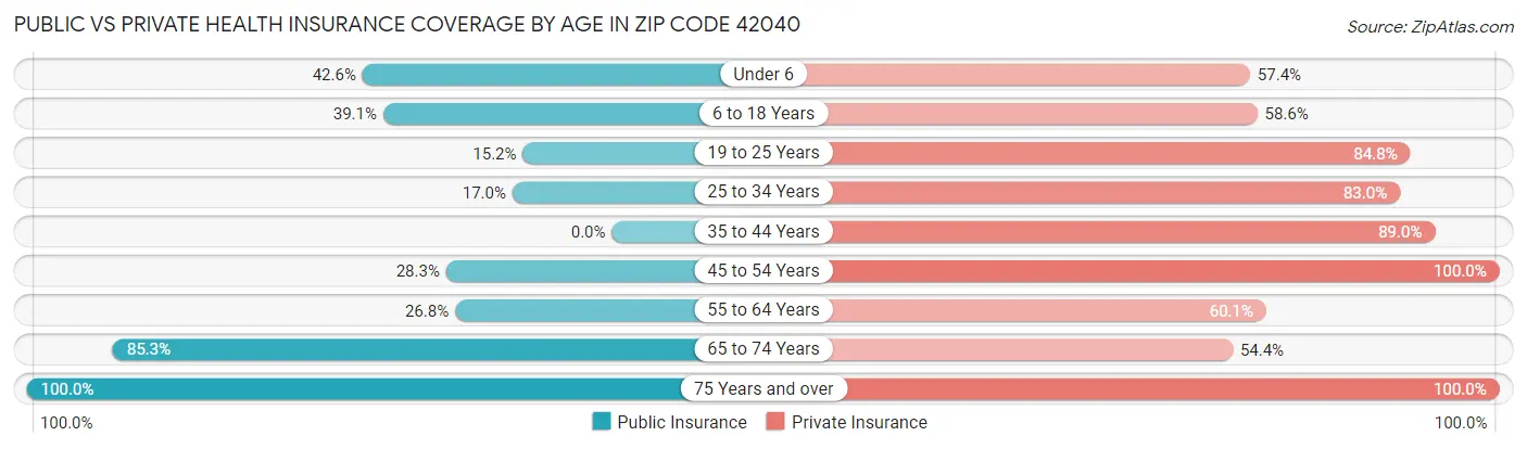 Public vs Private Health Insurance Coverage by Age in Zip Code 42040