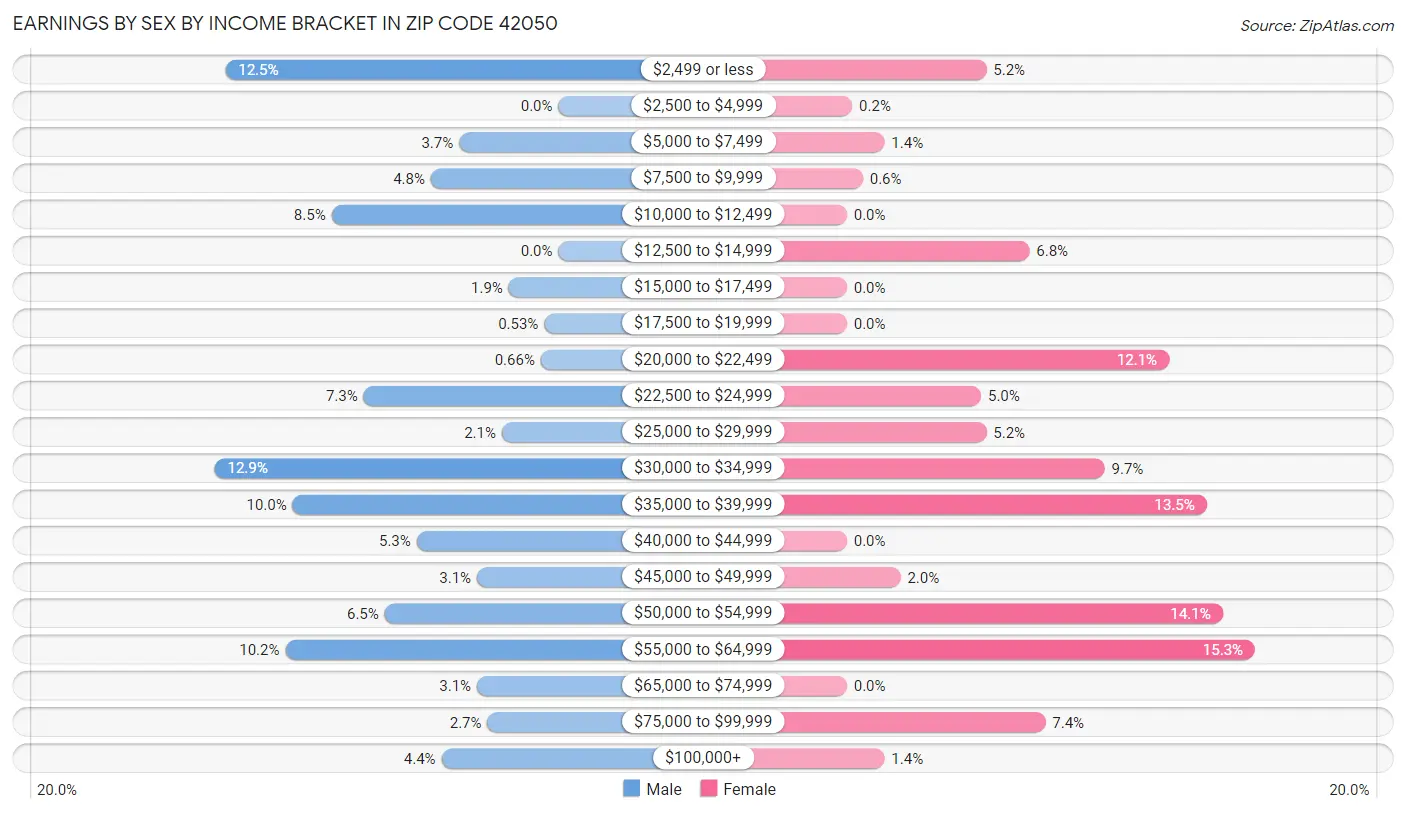 Earnings by Sex by Income Bracket in Zip Code 42050