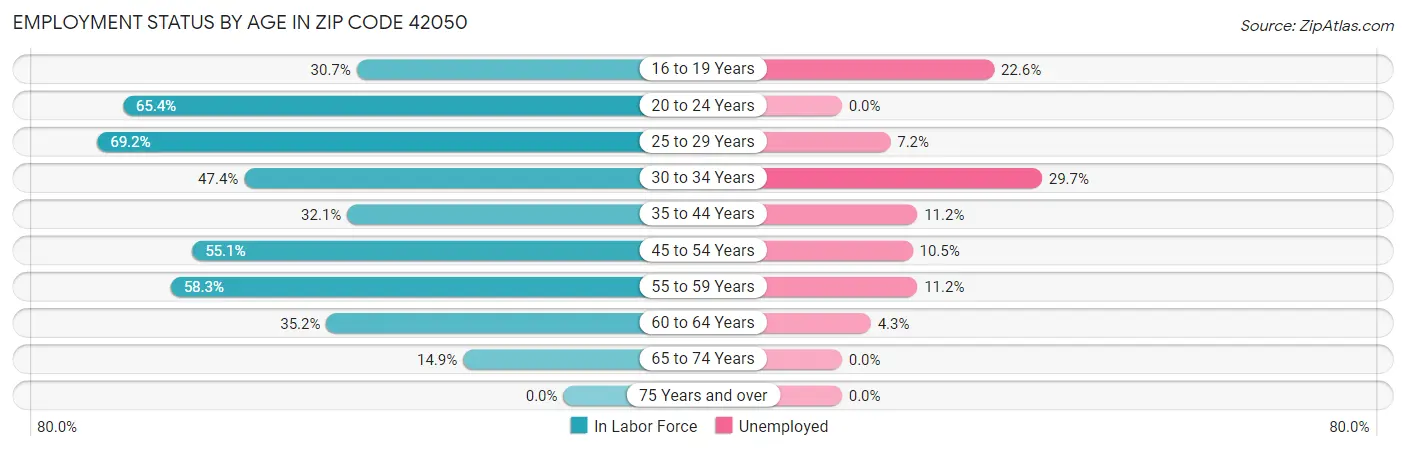 Employment Status by Age in Zip Code 42050