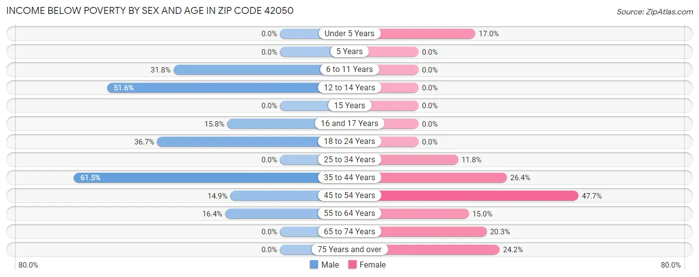 Income Below Poverty by Sex and Age in Zip Code 42050