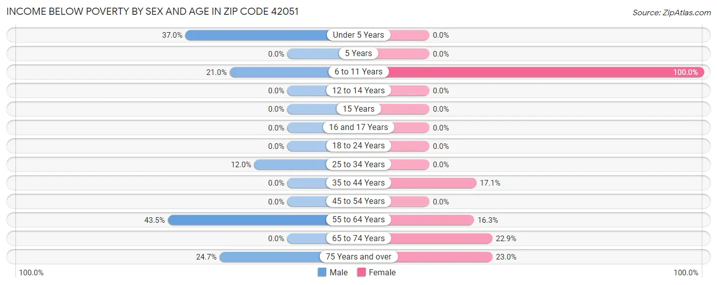 Income Below Poverty by Sex and Age in Zip Code 42051