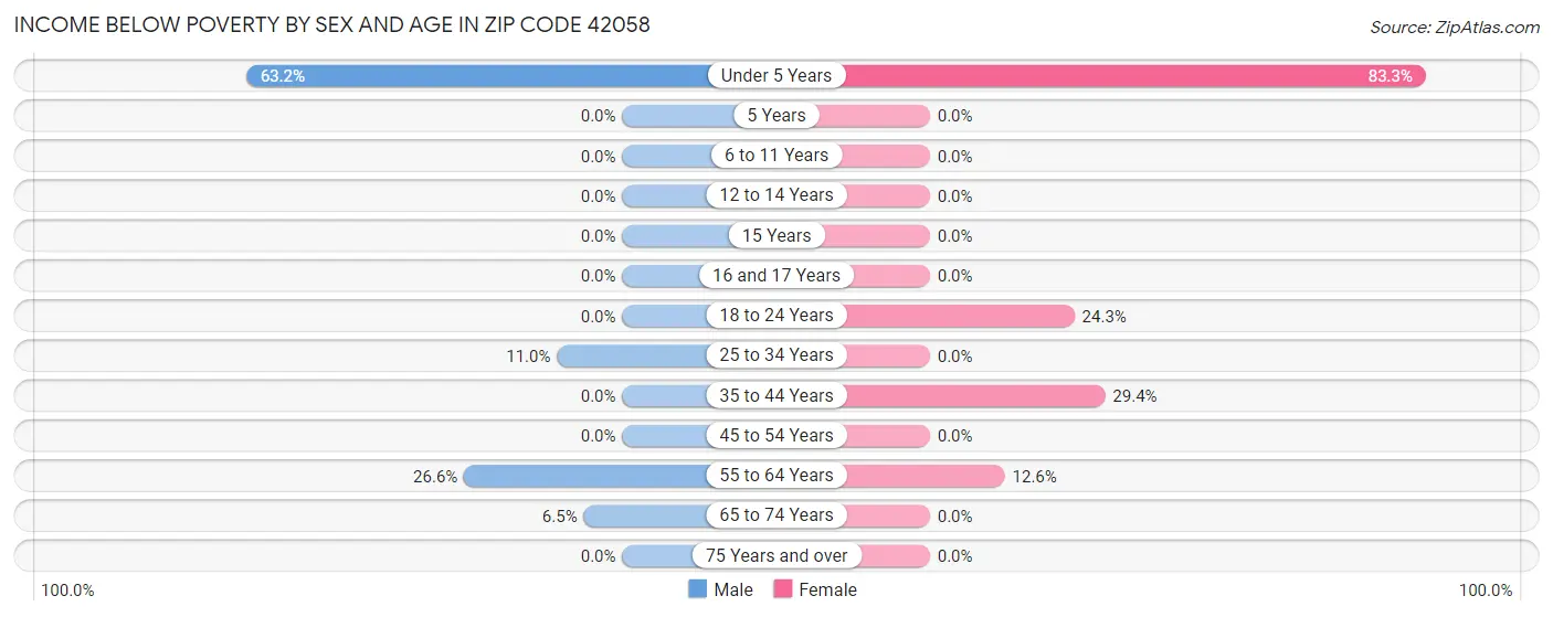 Income Below Poverty by Sex and Age in Zip Code 42058