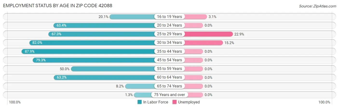 Employment Status by Age in Zip Code 42088