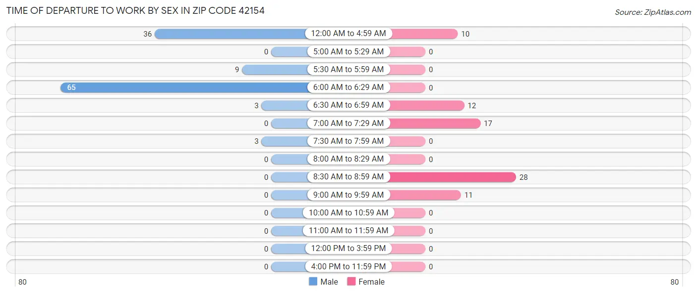 Time of Departure to Work by Sex in Zip Code 42154