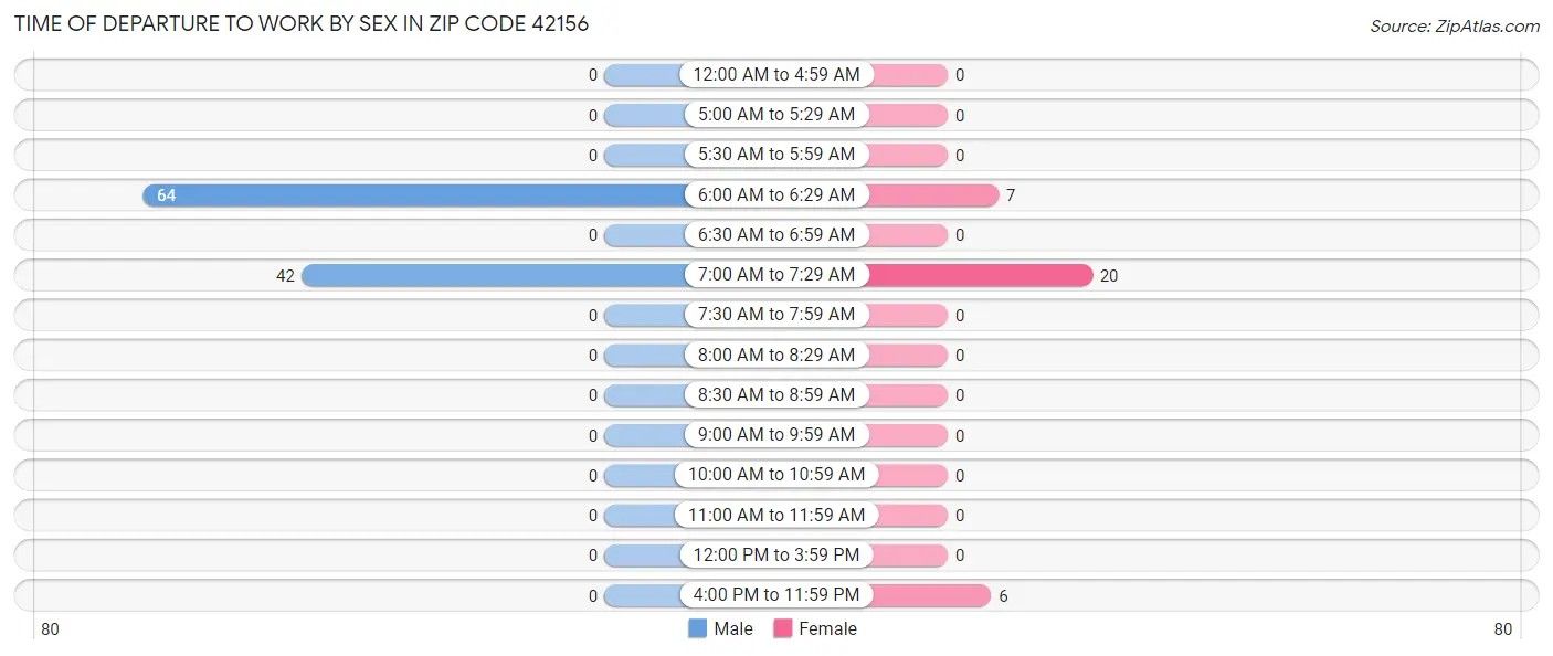 Time of Departure to Work by Sex in Zip Code 42156