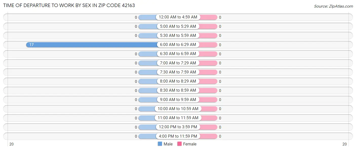 Time of Departure to Work by Sex in Zip Code 42163