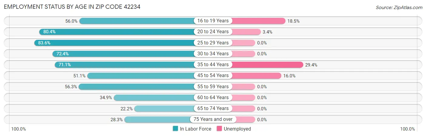 Employment Status by Age in Zip Code 42234