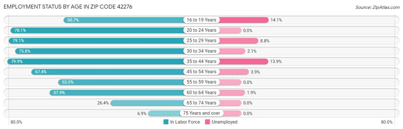 Employment Status by Age in Zip Code 42276