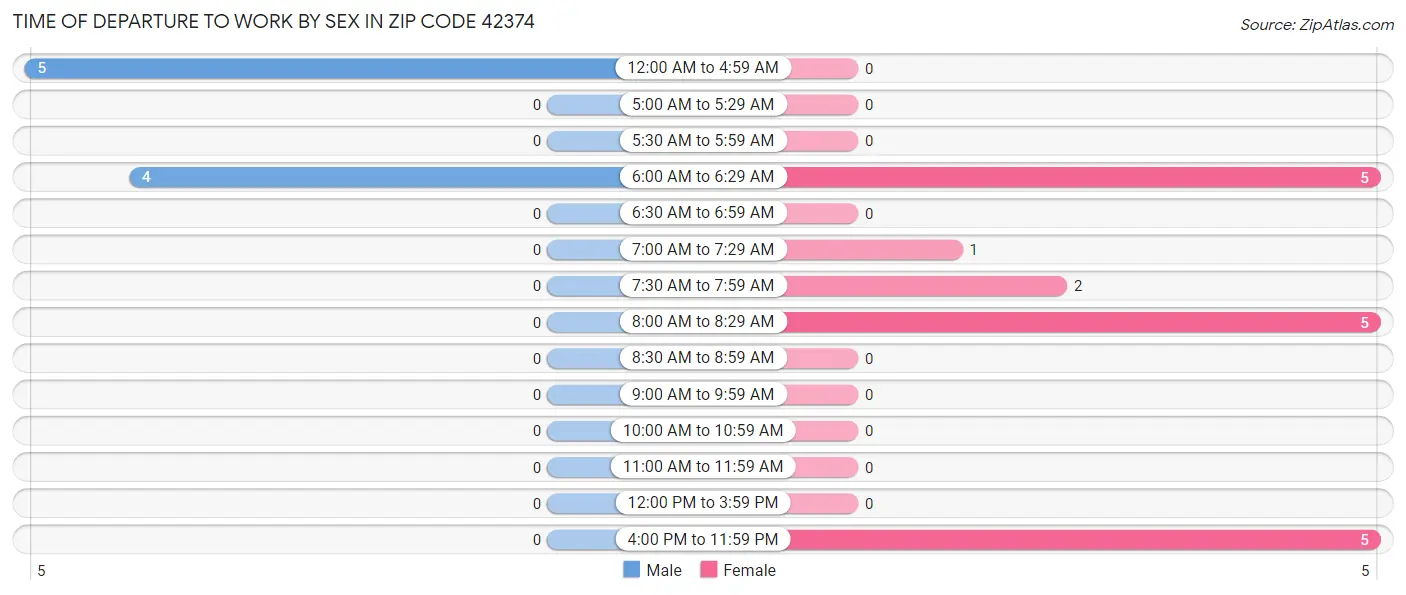 Time of Departure to Work by Sex in Zip Code 42374