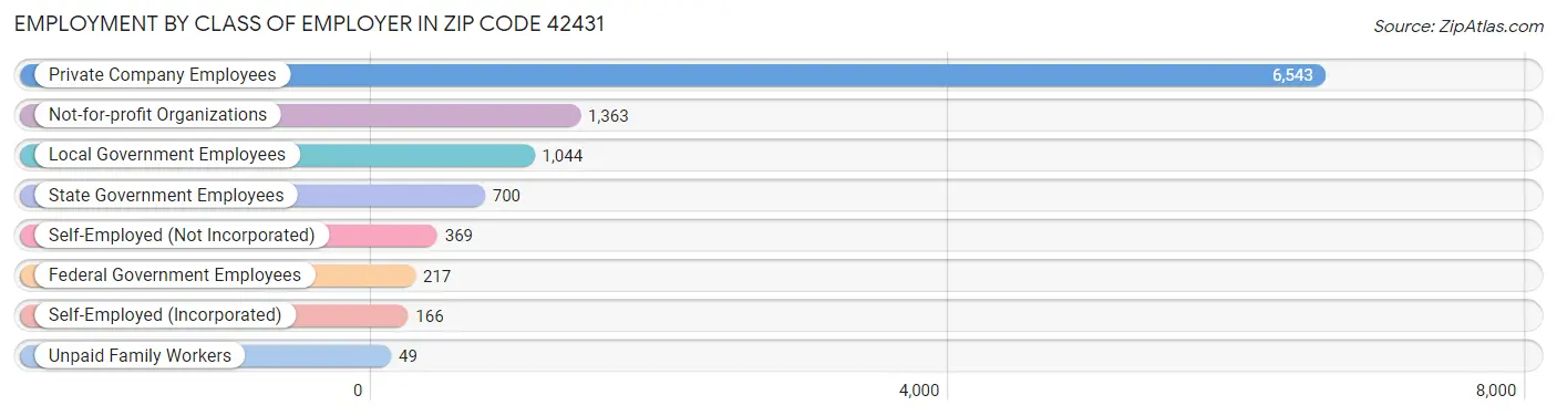 Employment by Class of Employer in Zip Code 42431