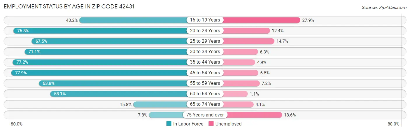 Employment Status by Age in Zip Code 42431