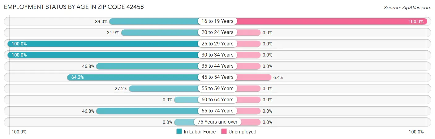 Employment Status by Age in Zip Code 42458