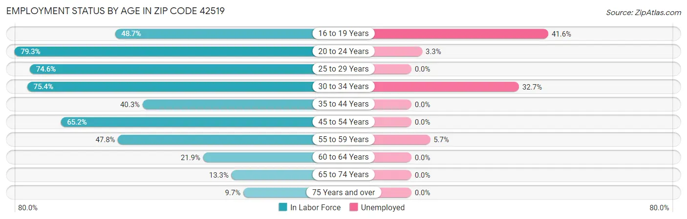 Employment Status by Age in Zip Code 42519