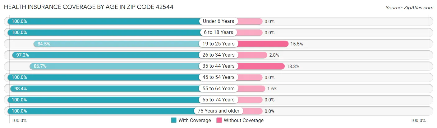 Health Insurance Coverage by Age in Zip Code 42544