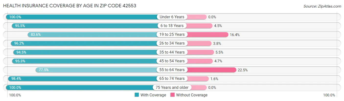 Health Insurance Coverage by Age in Zip Code 42553