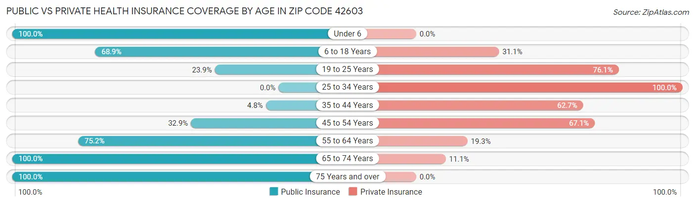 Public vs Private Health Insurance Coverage by Age in Zip Code 42603