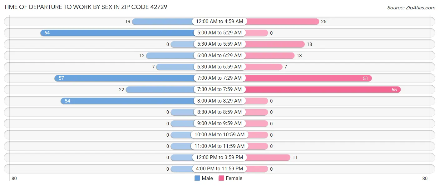 Time of Departure to Work by Sex in Zip Code 42729