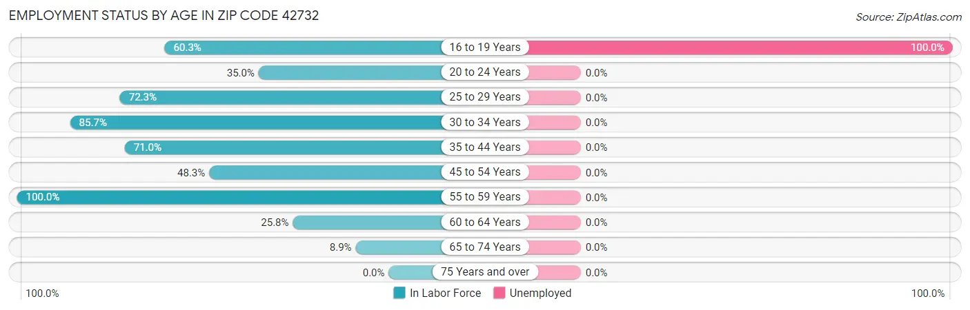 Employment Status by Age in Zip Code 42732