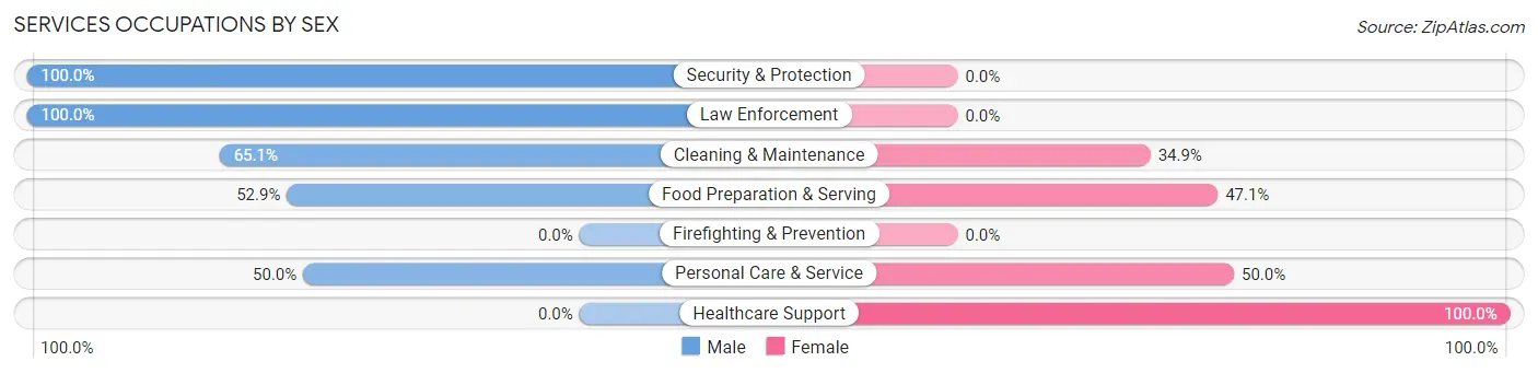 Services Occupations by Sex in Zip Code 43013
